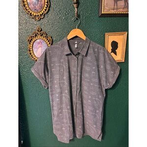 Bearded Goat Blue Gray Printed Button Down Sz Small Summer